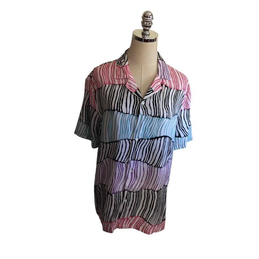 Native Youth Top Women's Size Small Striped Multicolor Button Up Short Sleeve